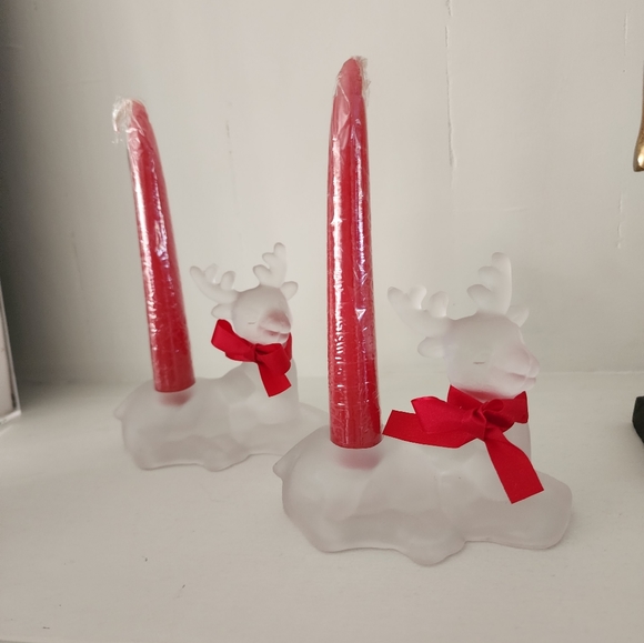 Frosted Glass Reindeer Christmas Candle Holders - Picture 6 of 9